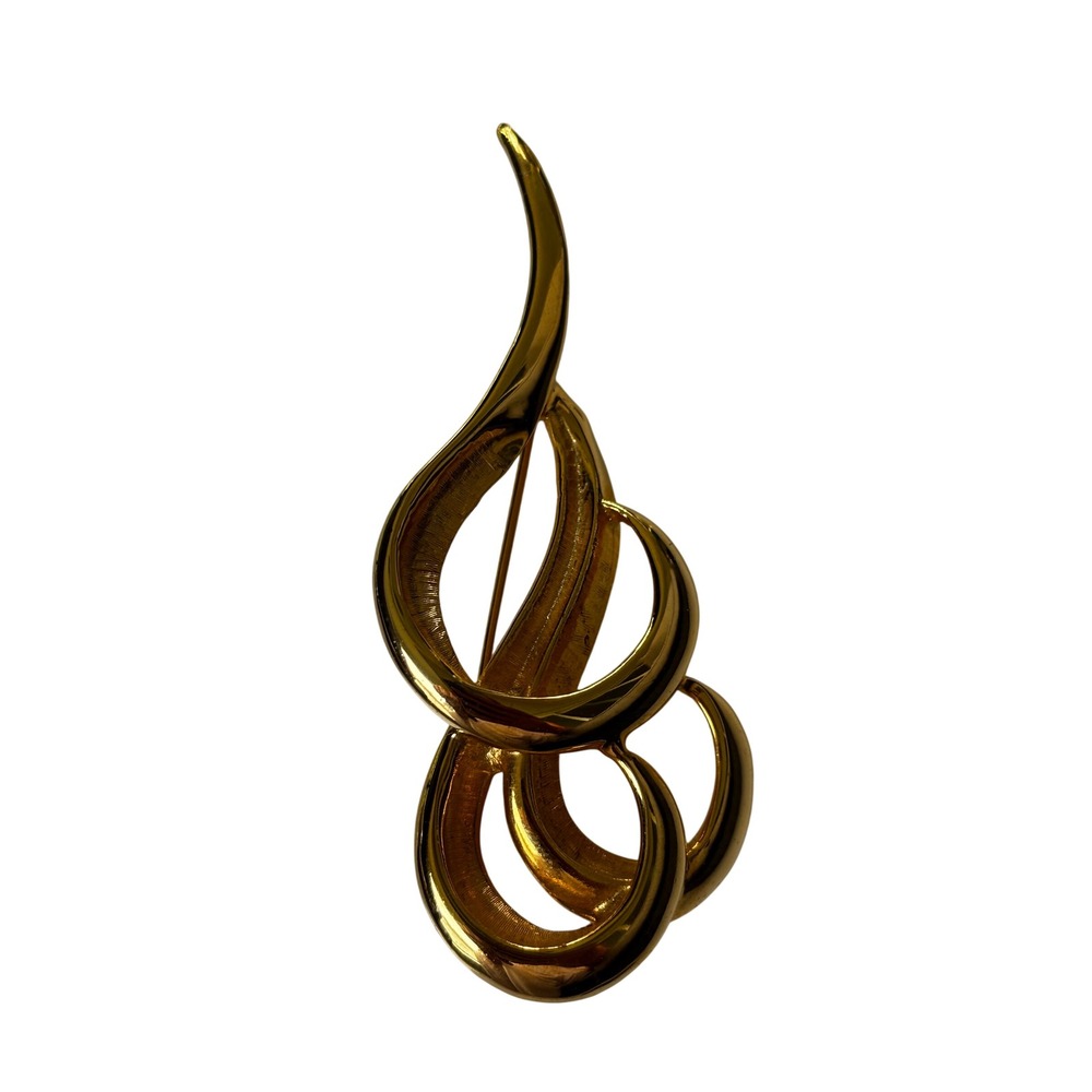 Casual Corner Brooch Gold Tone Abstract Swirl Flame Vintage Statement Pin